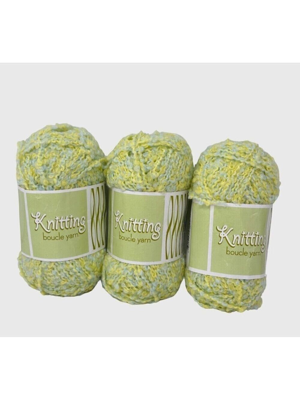 Knitting Boucle Yarn 3 Pack Lot Yellow Blue Acrylic Polyester Soft 1.7 Oz 50 Gms